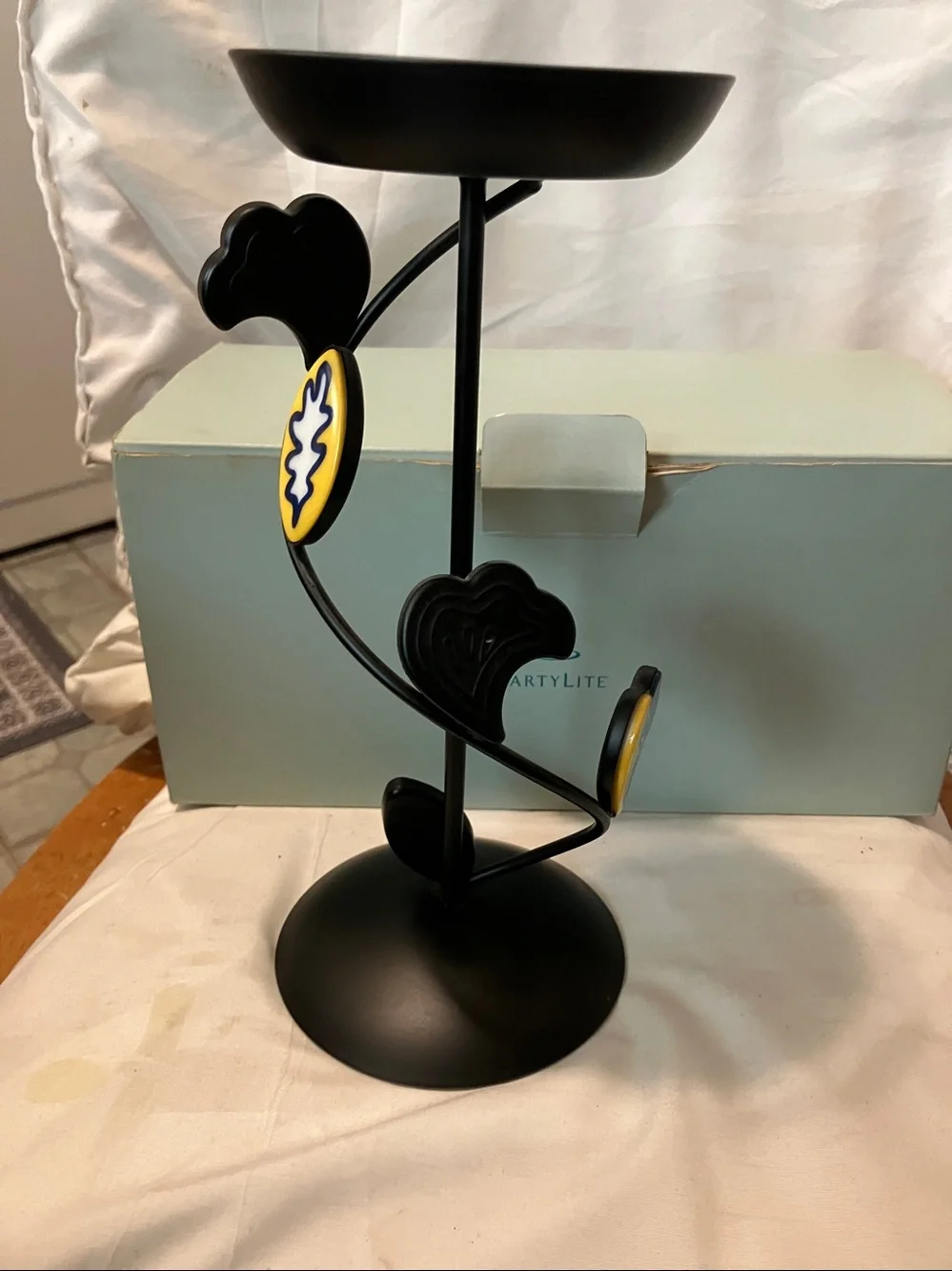 New  Partylite. Older 10” black wrought iron with ceramic